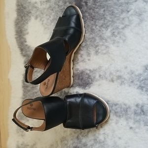 Black Susina platform sandals with white‎ trim bottoms